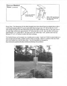 Peterson Bluebird House Plans  continued and picture of a pole mounted bluebird house with a baffle to keep predators out